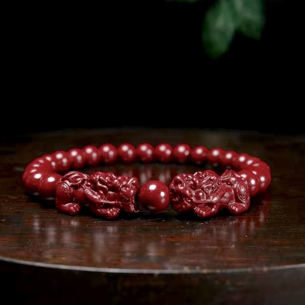 Double Pixiu cinnabar bracelet - Picture 4 of 7